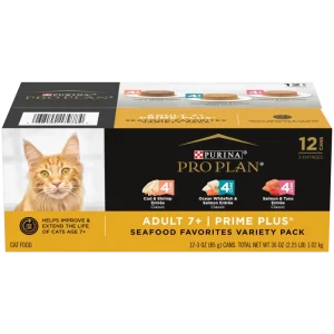 Pro Plan PRIME PLUS Ocean Whitefish & Salmon, Salmon & Tuna, Cod & Shrimp Wet Cat Food Variety Pack