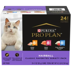 Pro Plan Hairball Chicken Entrée, Salmon Entrée, Ocean Whitefish & Tuna Entrée Classic Variety Pack